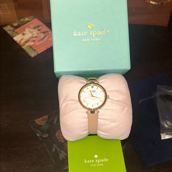 kate spade Accessories - kate spade gold-tone watch with beige strap and mother-of-pearl dial